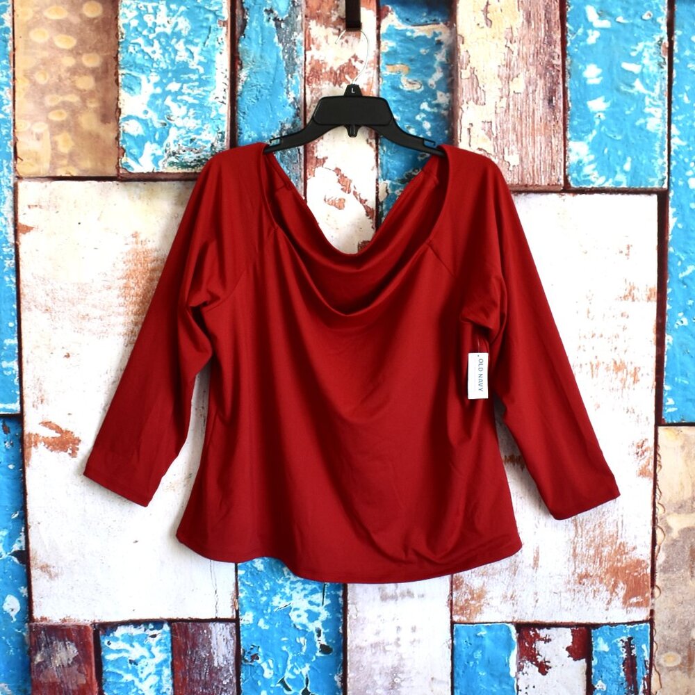 Women's Old Navy Off-Shoulder Top Long Sleeve SIZE 3X Cordovan NEW